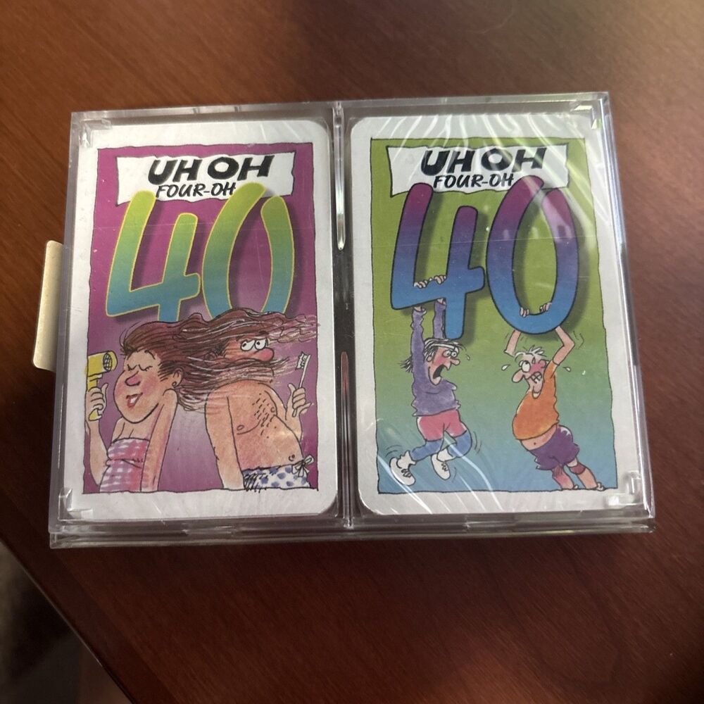 Two Sealed Decks Playing Cards In Case: Uh Oh Four-Oh novelty, gag gift